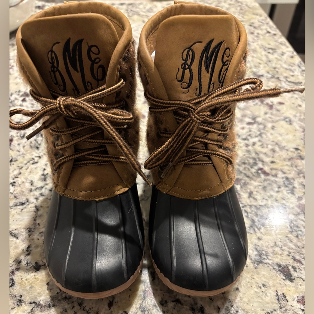 Marleylilly Leopard Fur Duck Waterproof Rain & Snow Outdoor Boots